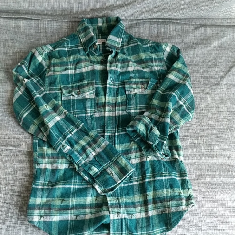 🎉HP🎉 ♂️Teal Plaid Flannel long sleeve with ducks